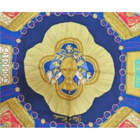 Hermes Gold and Blue Silk Scarf - Picture 3 of 15